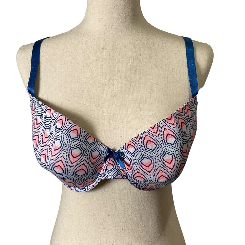 Love Affair Women 40D Polka Dot Shields‎ Blue Neon Coral Adjustable Strap Bra